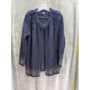 Eyelash Knit Sweater Women's Petite Medium Navy‎ Blue Rainbow Speckled Contrast